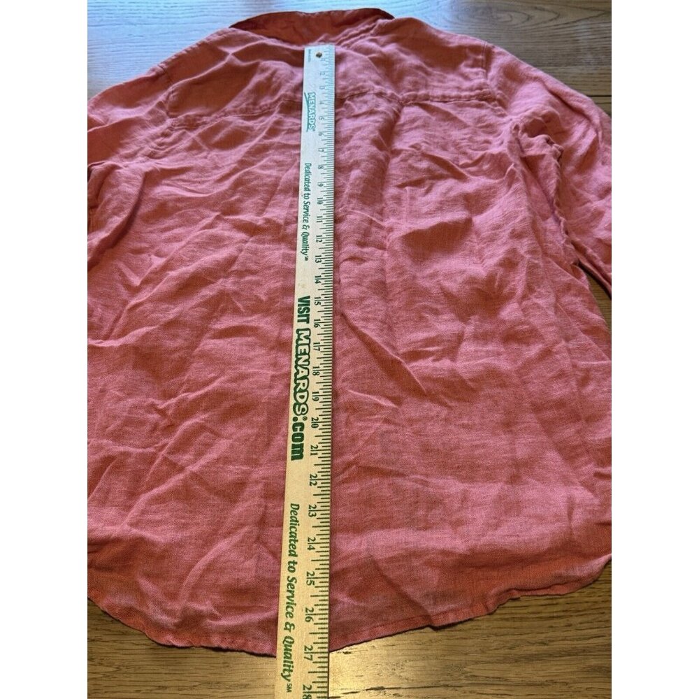 J Jill Sz M Womens Linen Button Down Tunic Top Coarl Pink Shirt Tuxedo Front - Picture 7 of 16
